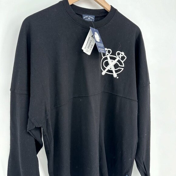 NEW Spirit Jersey Blackhawks Oversized Long Sleeve T-Shirt Black Women's S - Picture 2 of 8